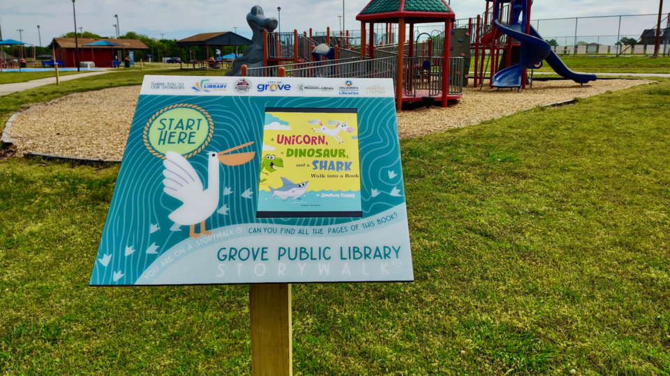a picture of the Grove storywalk in the park